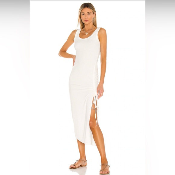 L*SPACE Sandpiper White Sleeveless Cover-up Dress with Ruched Side - Picture 9 of 10